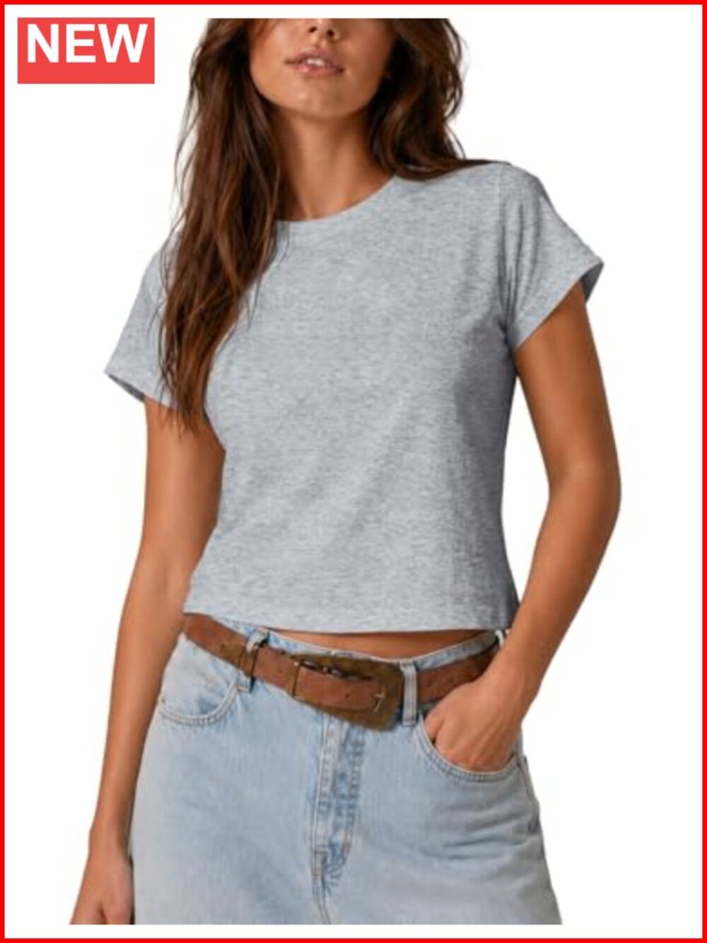Womens Cotton Stretch Cropped Baby Tee Slim Fit Crewneck Short Sleeve Crop Top